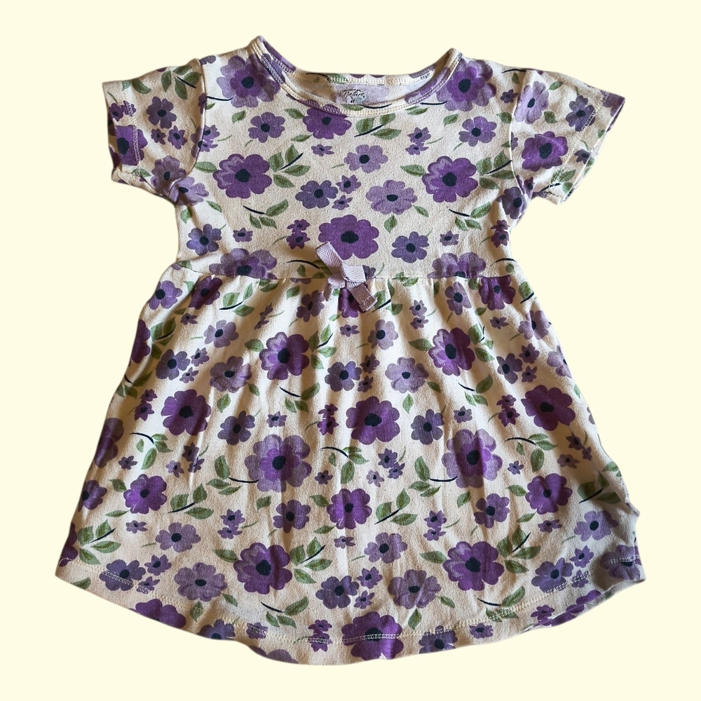 Toddler 4t White and purple floral organic cotton tee shirt dress